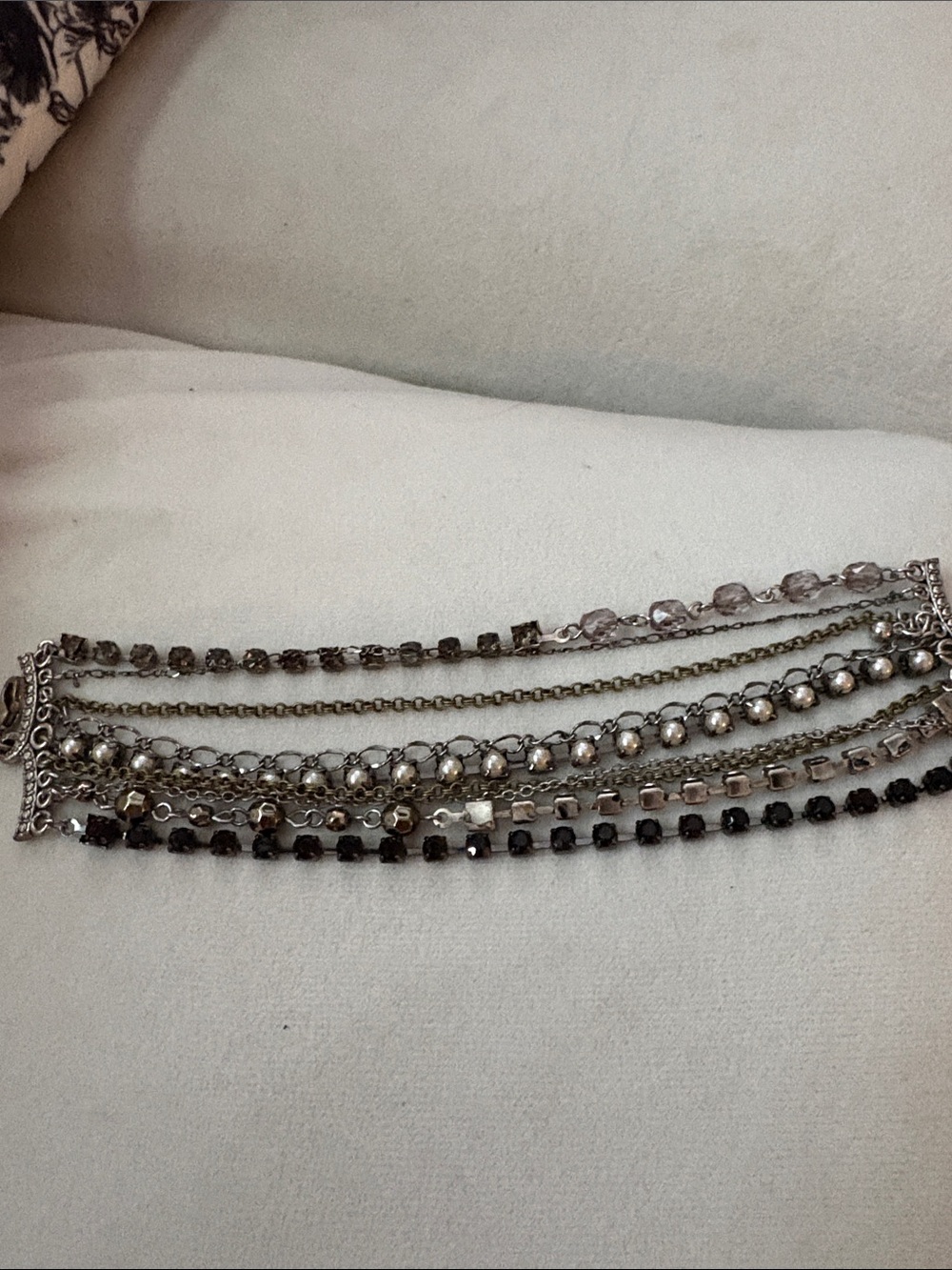 Vintage Multi-Row Silver and Black Chain Bracelet